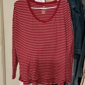 American Eagle Outfitters Red and White Striped Long Sleeve Top
